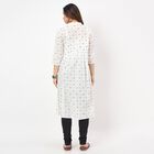 Women's White 100% Cotton Notch Neck Floral Printed Kurta, ऑफ व्हाइट, small
