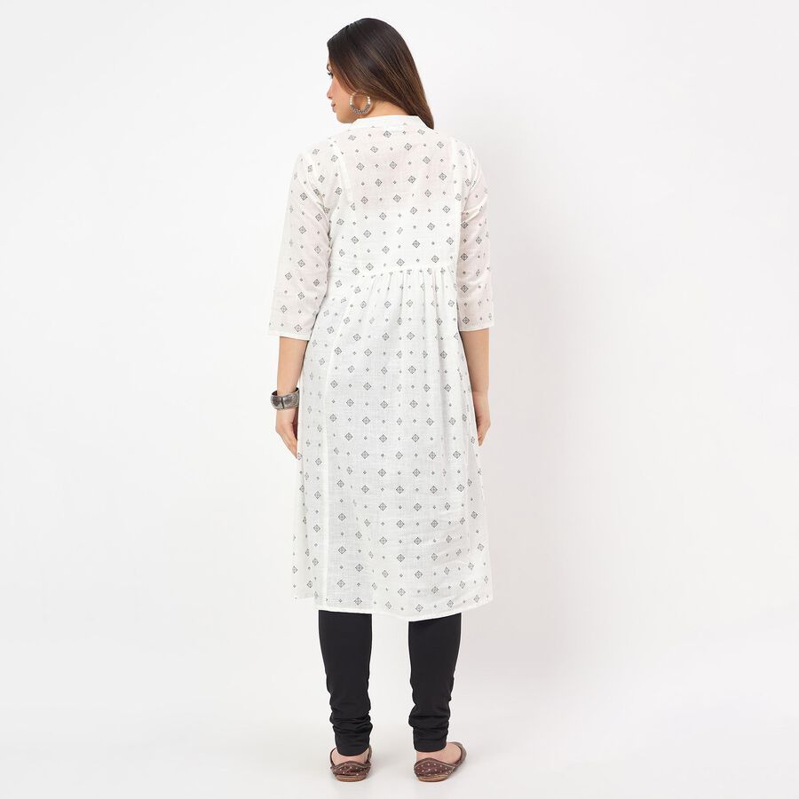 Women's White 100% Cotton Notch Neck Floral Printed Kurta, ऑफ व्हाइट, large