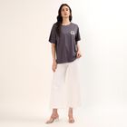 Women's Grey Cotton Round Neck Casual T-Shirt, गहरा ग्रे, small