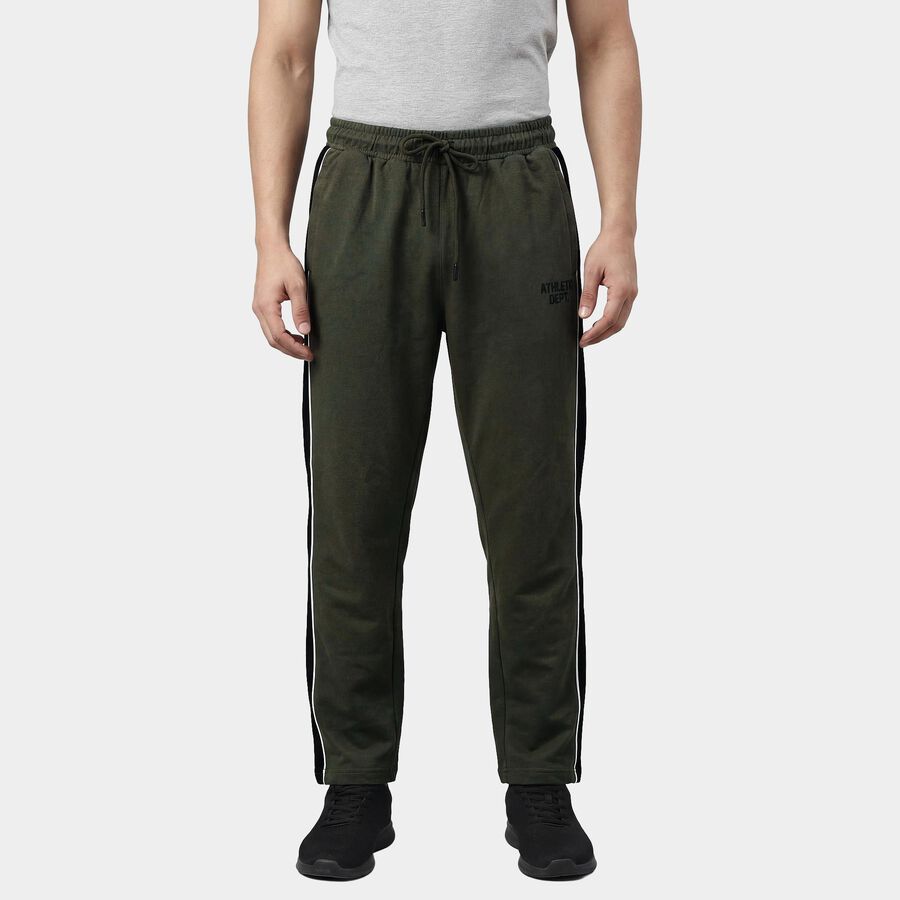 Men's Olive Regular Fit Cotton Blend Track Pants, Olive, large