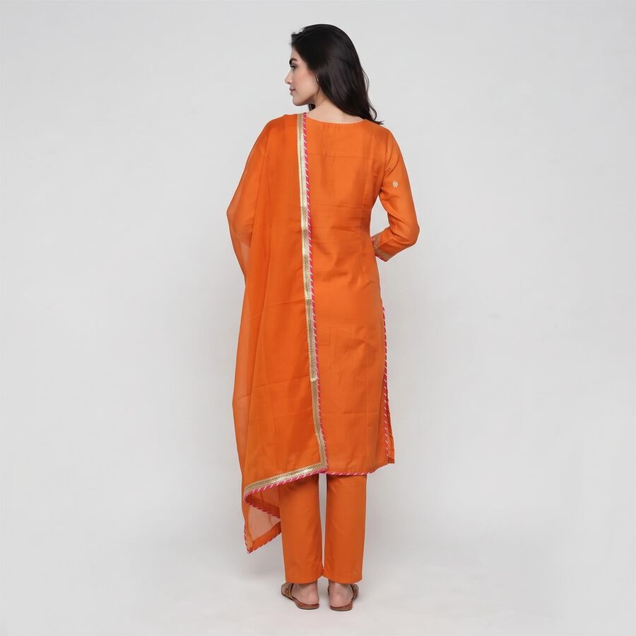 Women's Rust Notch Neck Embroidered Ethnic Set, Rust, large