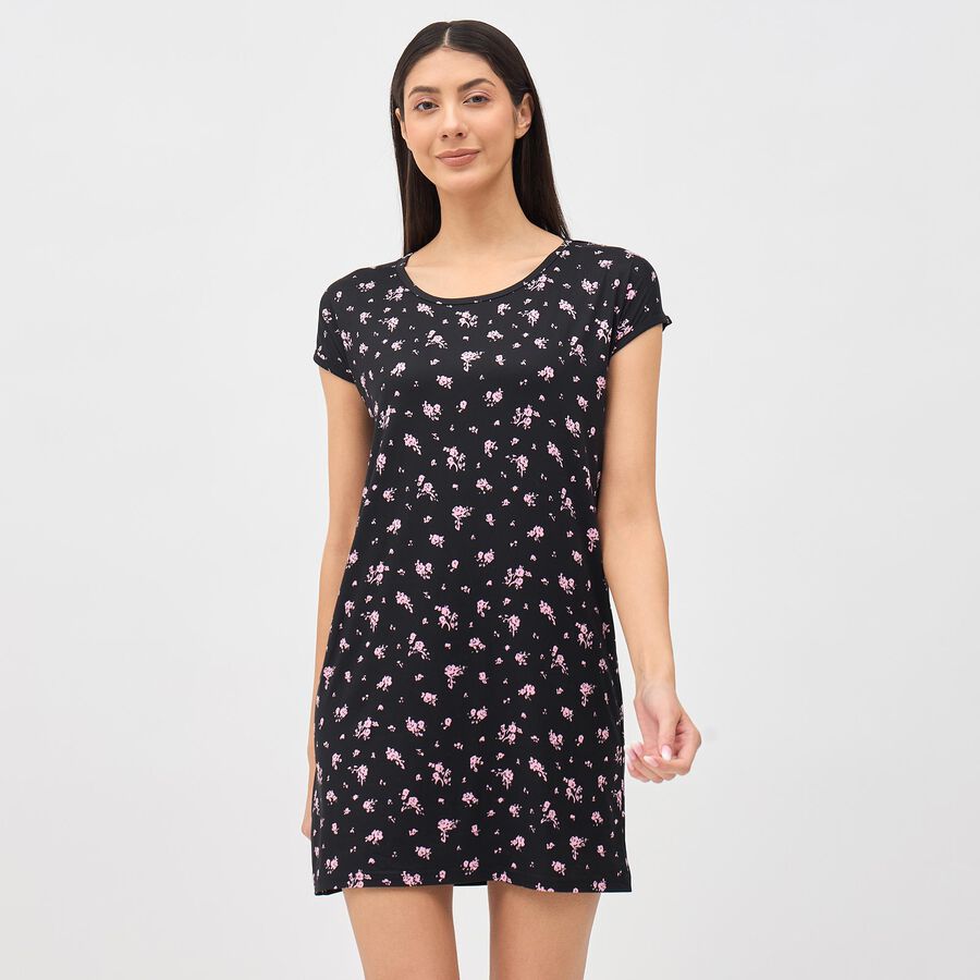 Ladies' Knee Length Nighty, Black, large