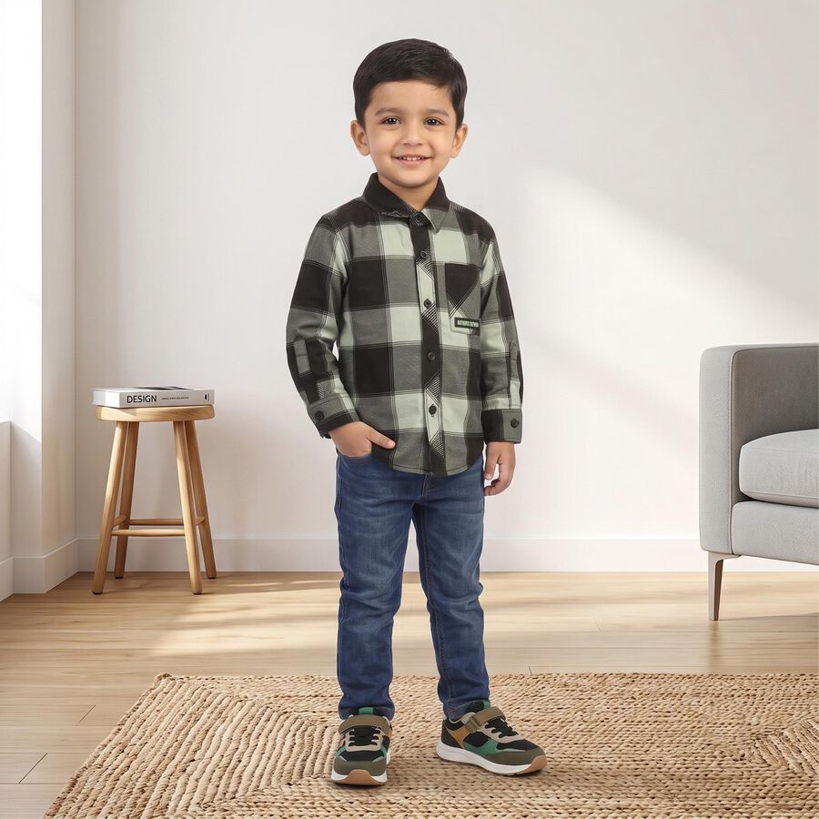 Boys Olive Green Cotton Long Sleeve Collared Shirt, Olive, large