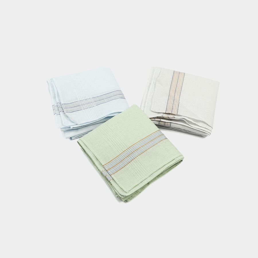 Men's Olive Green Striped Pack of 3 Handkerchief, ओलिव, large