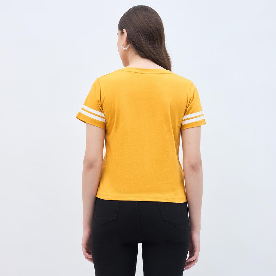 Women's Mustard Yellow Cotton Round Neck Casual T-Shirt, Mustard, large