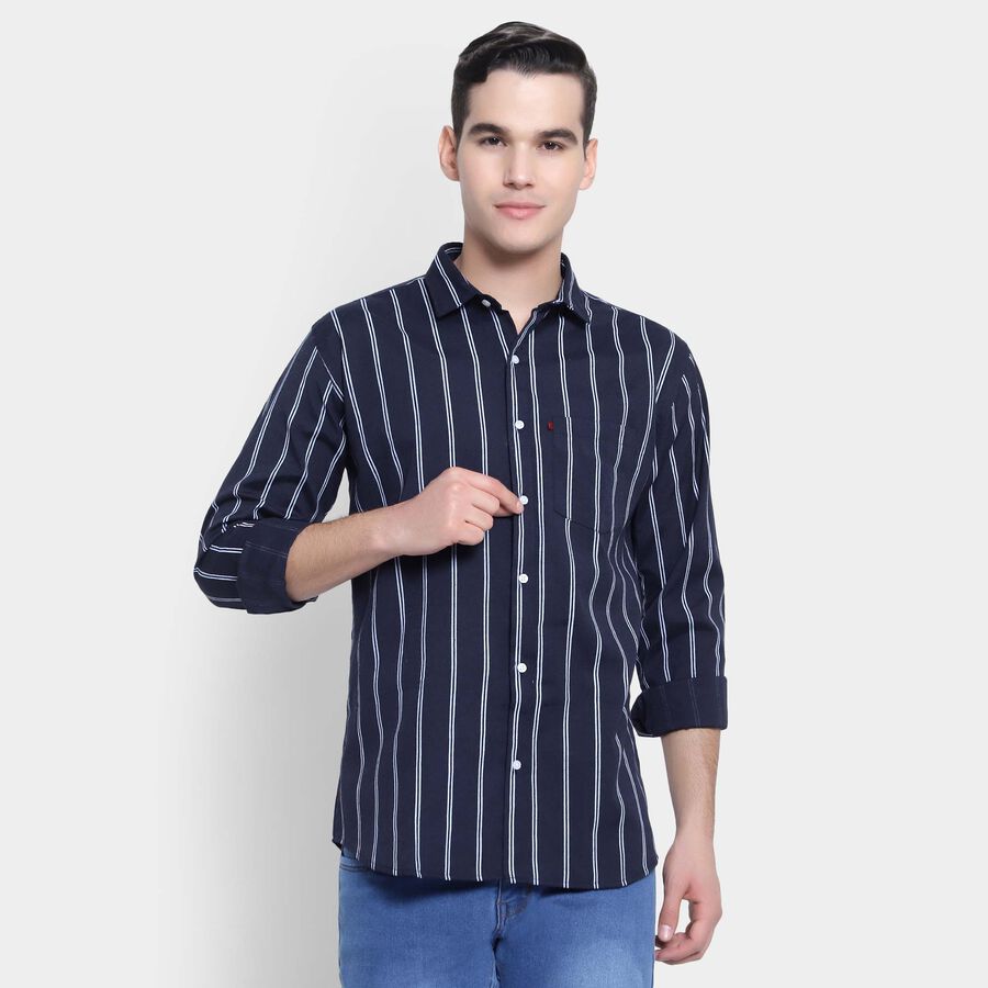 Stripes Casual Shirt, Navy Blue, large image number null