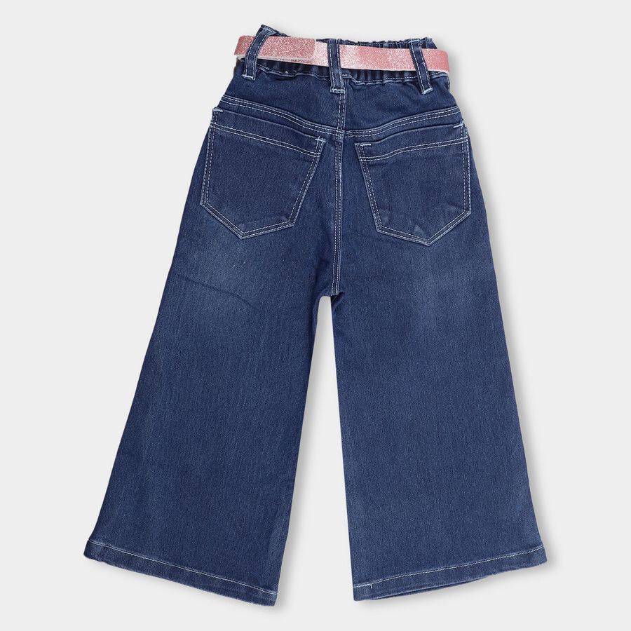 Girls' Stonewashed Blue Flared Fit Embroidered Jeans, Mid Blue, large image number null