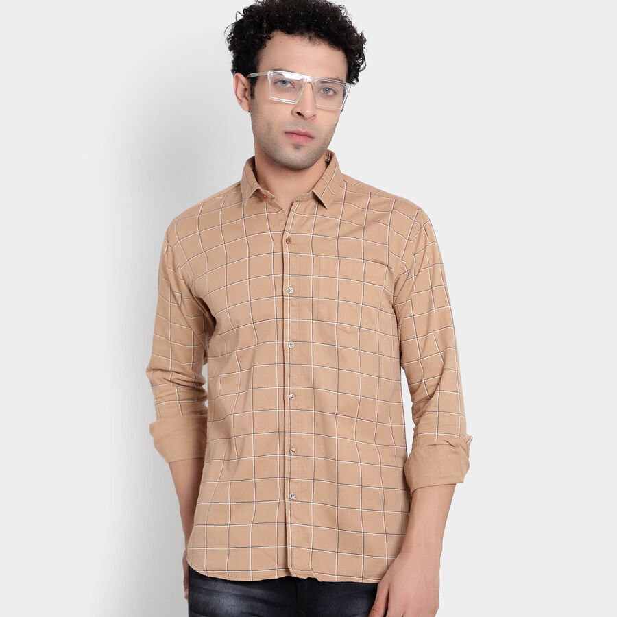 Cotton Checks Casual Shirt, Beige, large image number null
