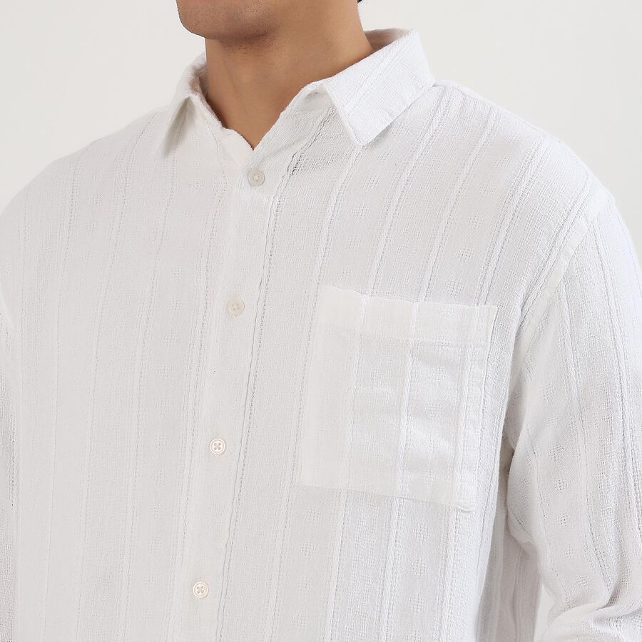 Men's Rich Eggshell White Cotton Classic Collar Casual Shirt, Off White, large