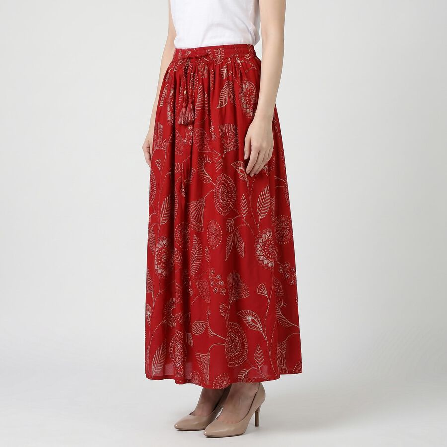 Women's Maroon Flared Printed Maxi Skirt, Maroon, large
