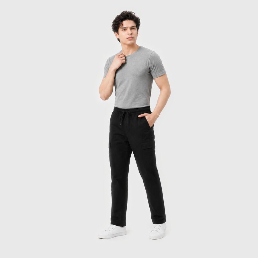Men's Black Slim Fit Cargo Trousers, Black, large