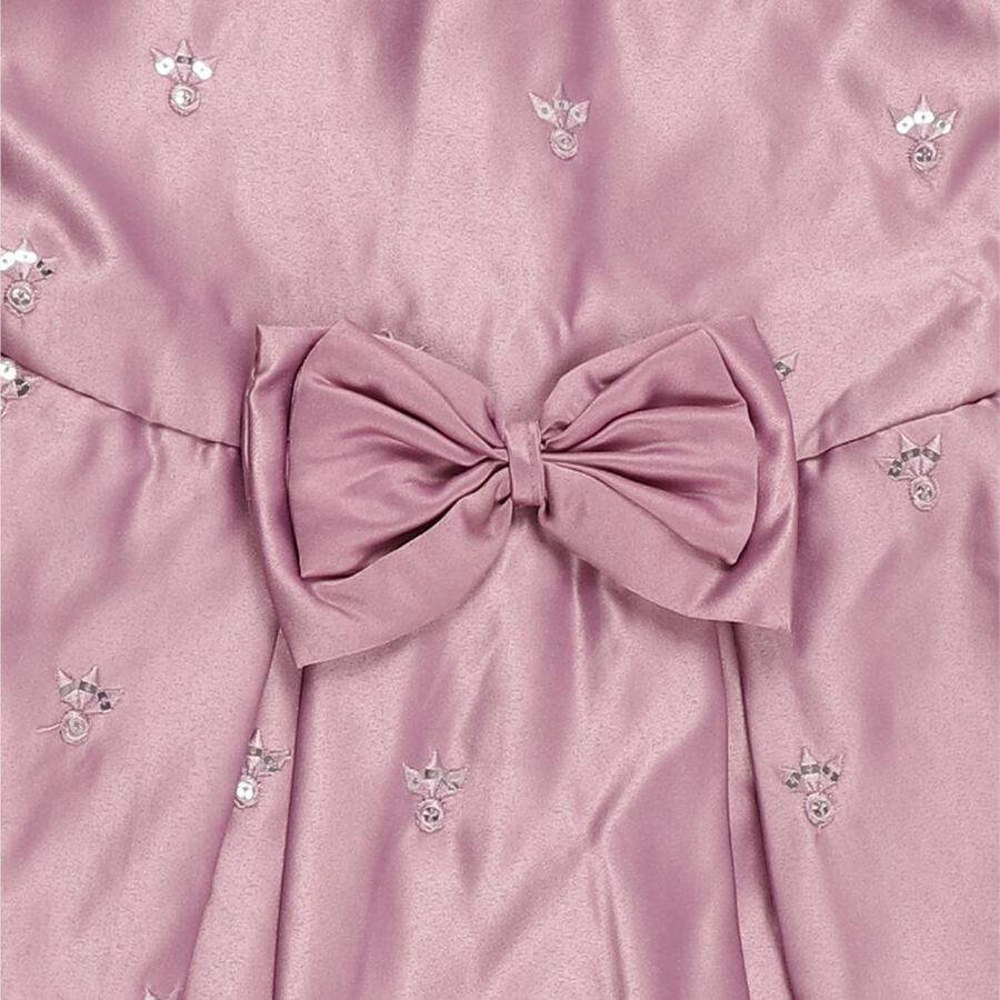 Girls' Light Dusty Pink Puff Sleeve Bow Party Wear Frock, Lilac, large image number null