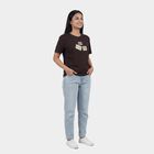 Women's Brown Cotton Round Neck Casual T-Shirt, Brown, small