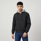 Men's Black Hooded Bomber Jacket, Black, small