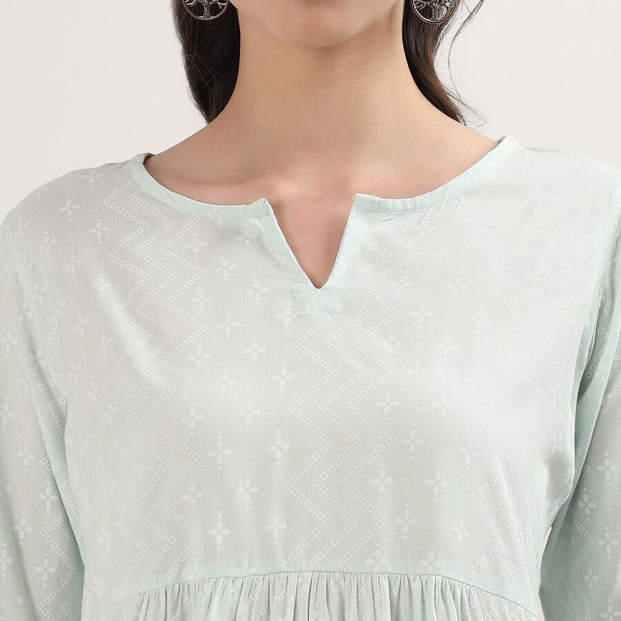 Women's Green Notch Neck Floral Printed Kurti, Light Green, large