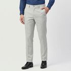 Men's Grey Slim Fit Flat-Front Formal Trousers, हल्का ग्रे, small