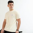 Men's Light Beige Crew Neck Athleisure T-Shirt, एक्रू मिश्रित, small