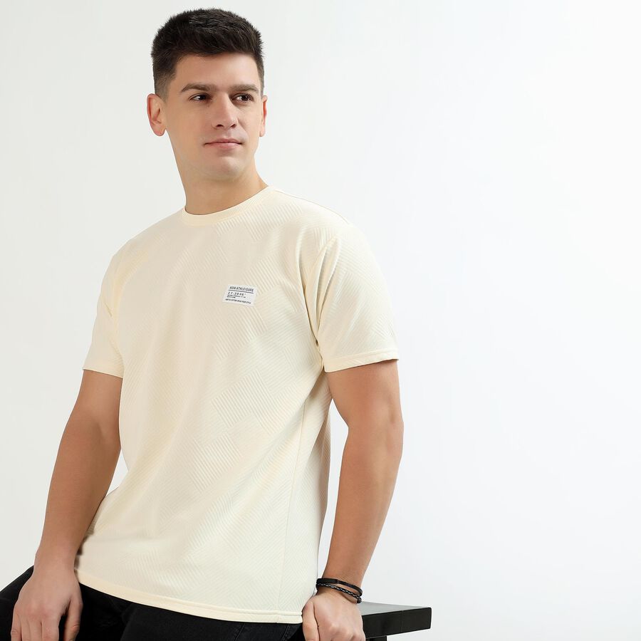 Men's Light Beige Crew Neck Athleisure T-Shirt, एक्रू मिश्रित, large