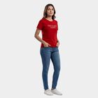 Women's Pink Round Neck Graphic Printed T-Shirt, Fuchsia, small