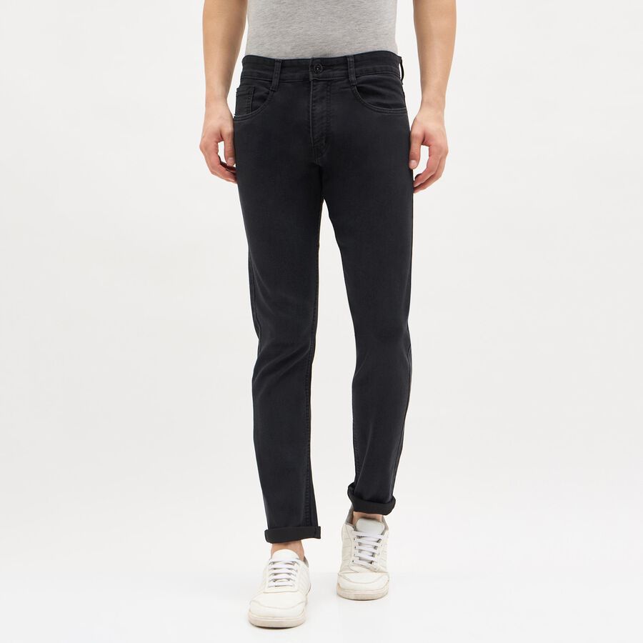 Men's Jet Black Slim Fit Stretchable Jeans, Dark Grey, large