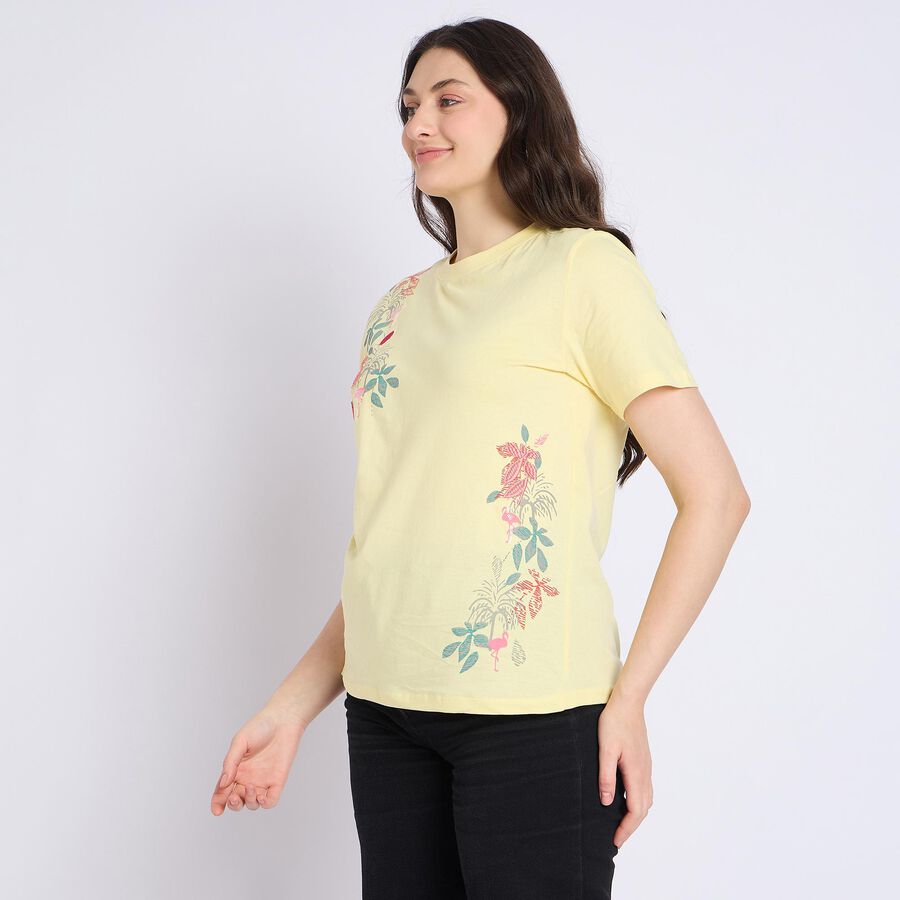 Ladies' 100% Cotton Round Neck T-Shirt , Yellow, large