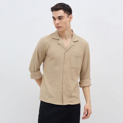 Men's Muted Beige Cuban Collar Casual Shirt