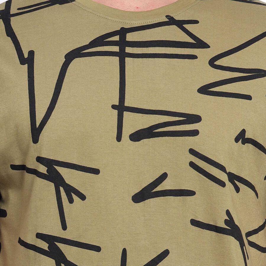 All Over Print Round Neck T-Shirt, Olive, large image number null