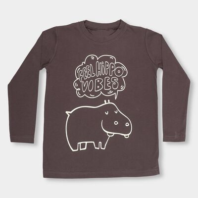 Boys Charcoal Cotton Blend Crew Neck Casual T-Shirt
