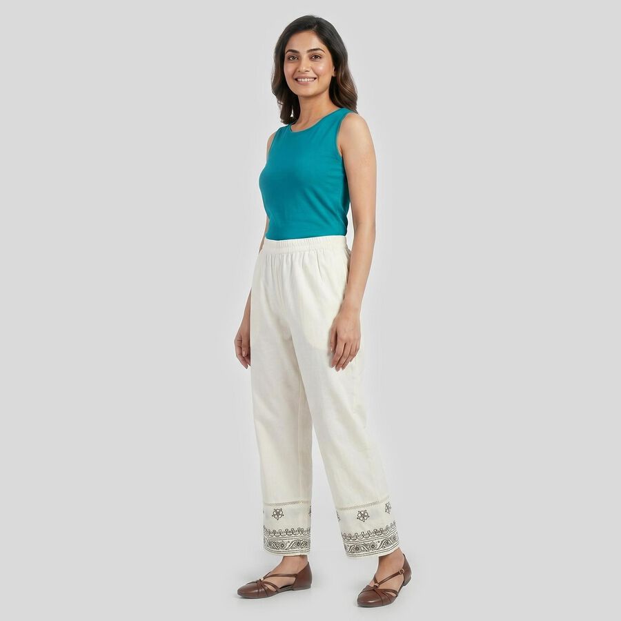 Women's White Wide-Leg Solid Palazzos, ऑफ व्हाइट, large