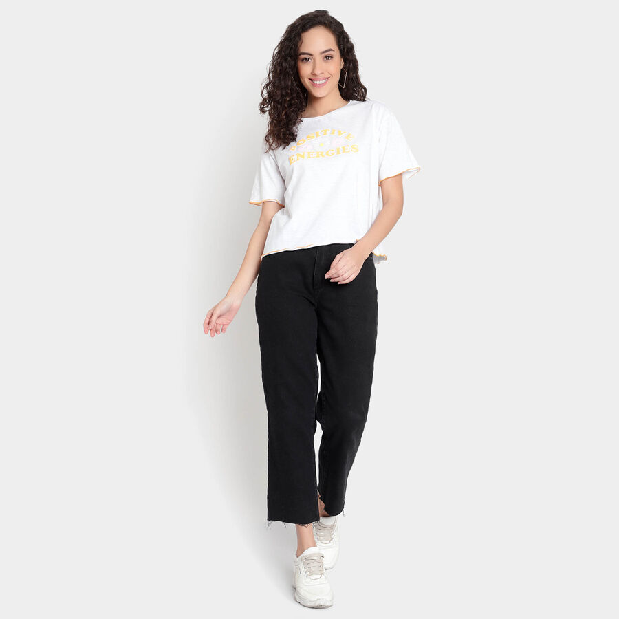 Round Neck Cropped T-Shirt, Off White, large image number null