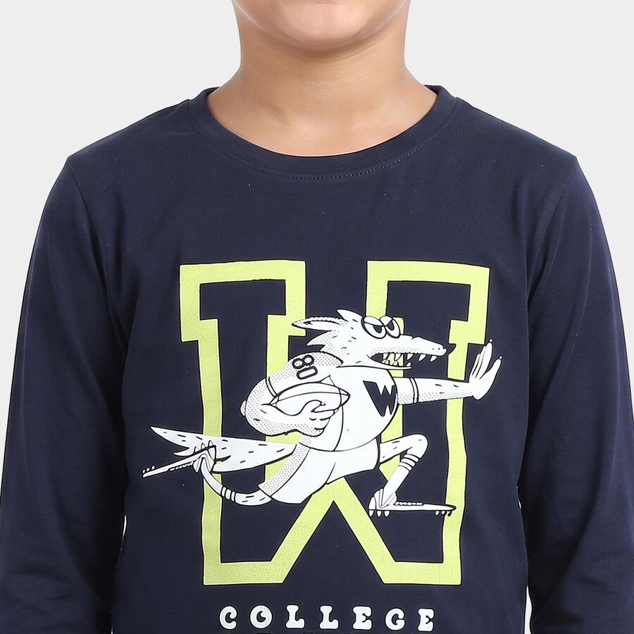 Boys Navy Blue Round Neck Regular Boys T-Shirt, Navy Blue, large