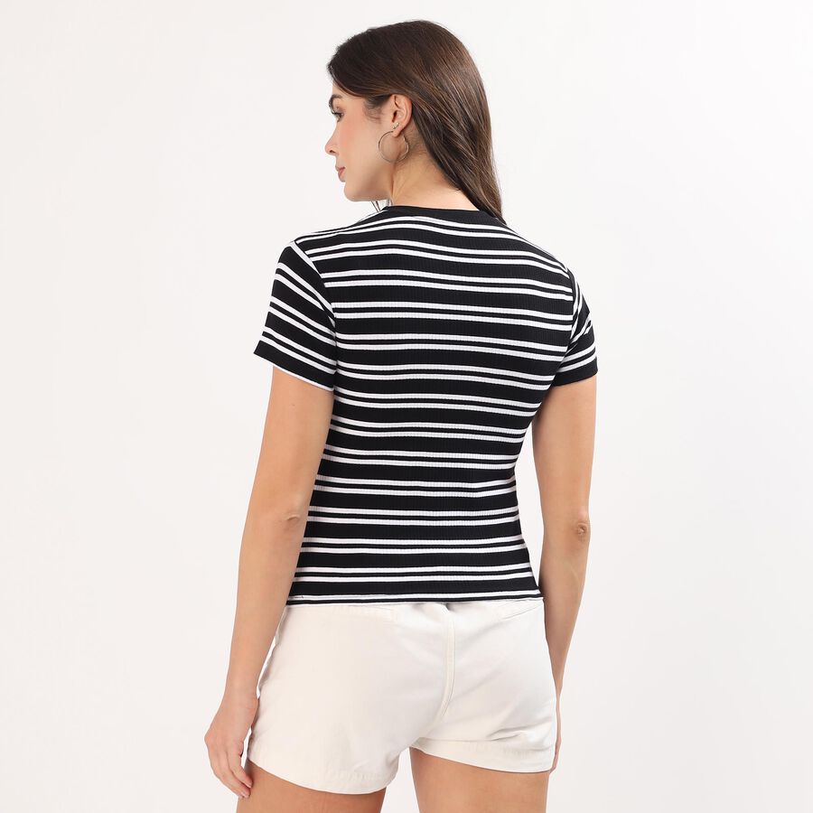 Women's Jet Black Round Neck Casual T-Shirt, Black, large