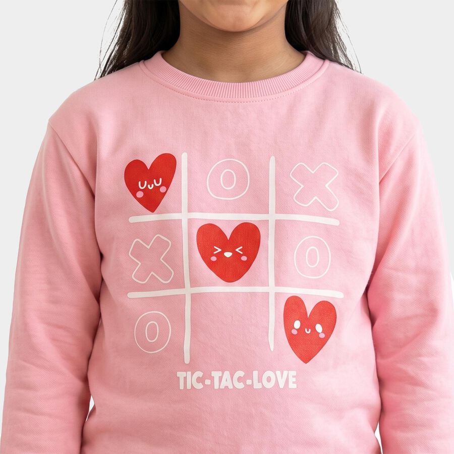 Girls Pink Crew Neck Graphic Print Sweatshirt, Pink, large