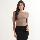 Women's Rich Coffee Brown Round Neck Classic Top, Brown, small