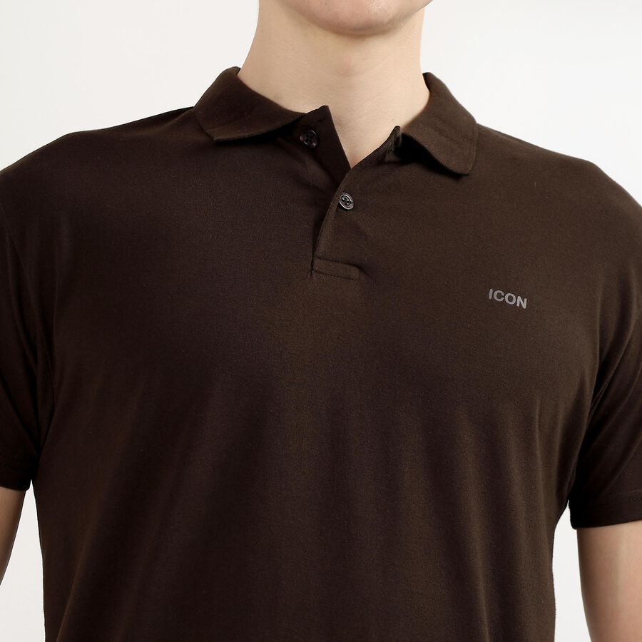 Men's Dark Brown Polo Neck Casual T-Shirt, खाकी, large