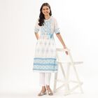 Women's Pale Powder Blue Notch Neck Embroidered Kurta, हल्का नीला, small