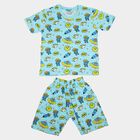 Boys Light Blue Cotton Round Neck Printed Night Suit, हल्का नीला, small
