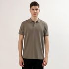 Men's Olive Polo Neck Textured T-Shirt, Olive, small