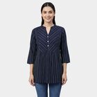 Women's Navy Blue Round Notch Neck Floral Printed Kurti, Navy Blue, small