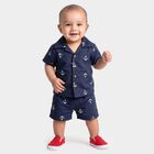 Infants' Navy Blue Cotton Collar Neck Anchor Printed Baba Suit, Navy Blue, small