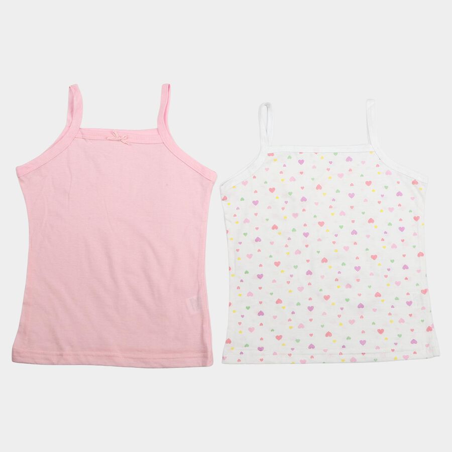 Girls' Pink Cotton Sleeveless Square Neck Vest, हल्का गुलाबी, large