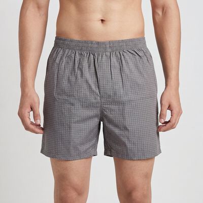 Men's Dark Grey Regular Fit Printed Boxer Shorts
