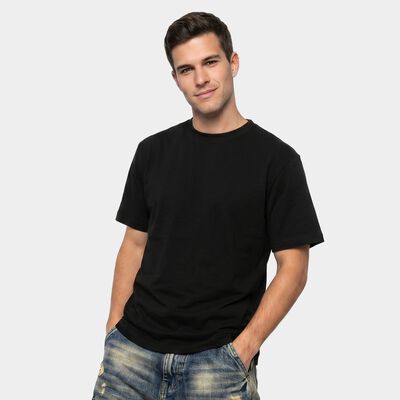 Men's Black Cotton Round Neck Regular T-Shirt
