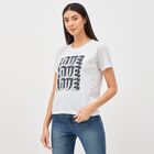 Women's White Round Neck Graphic Print T-Shirt, Ecru Melange, small image number null