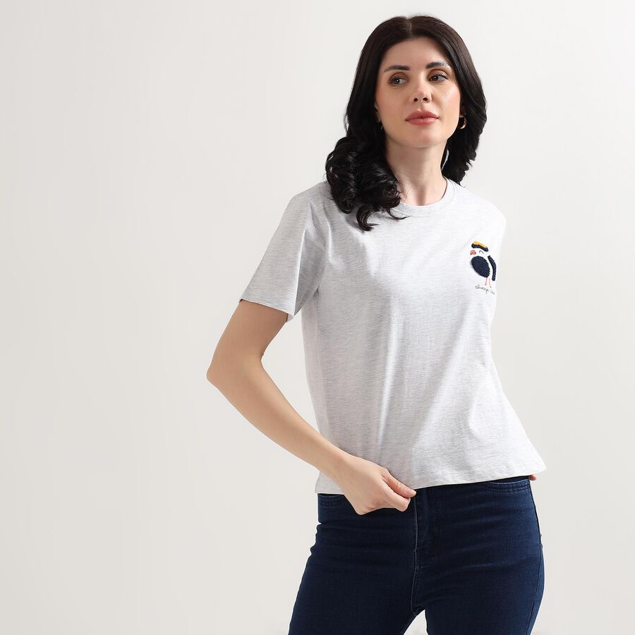 Ladies' Round Neck T-Shirt, Ecru Melange, large image number null