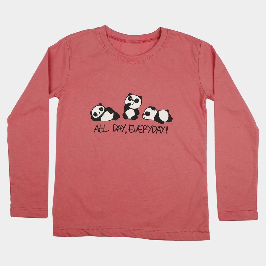 Girls Pink Round Neck Regular Top, गुलाबी, large