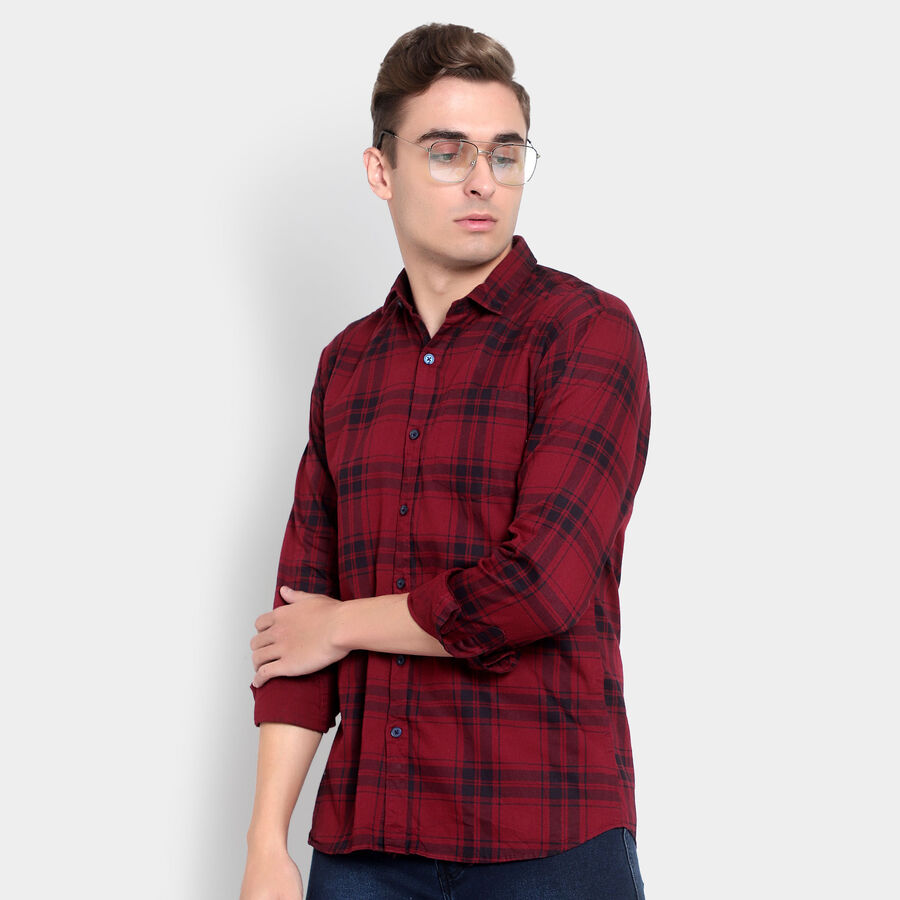 Checks Cotton Casual Shirt, Maroon, large image number null