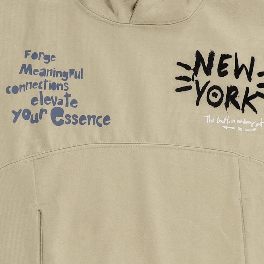 Boys Muted Olive Green Hooded Neck Casual Sweatshirt, ओलिव, large image number null