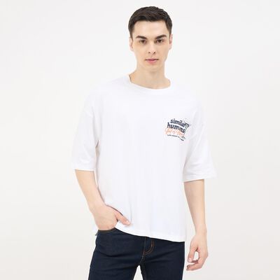 Men's Snow White Cotton Round Neck Minimalist T-Shirt