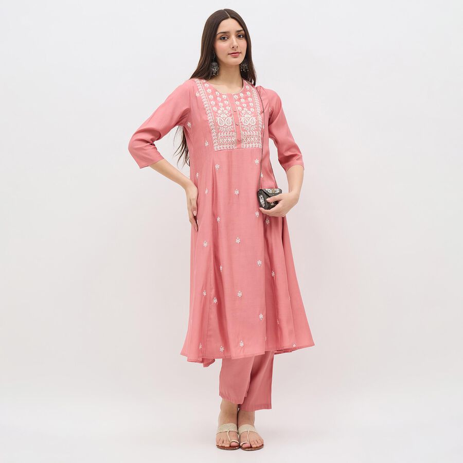 Women's Dusty Rose Pink Embroidered Ethnic Set, Light Pink, large image number null